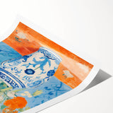 Maximalist Wall Art – Bold Floral Still Life in Blue and Orange Vase