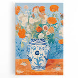 Maximalist Wall Art – Bold Floral Still Life in Blue and Orange Vase