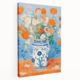 Maximalist Wall Art – Bold Floral Still Life in Blue and Orange Vase