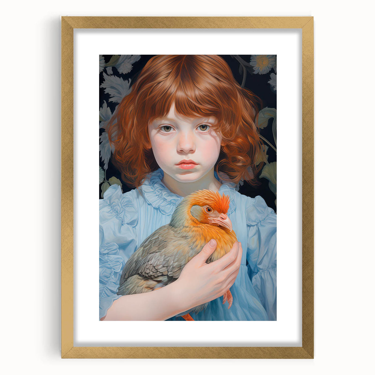 Maximalist Wall Art – Expressive Portrait of Child Holding a Bird