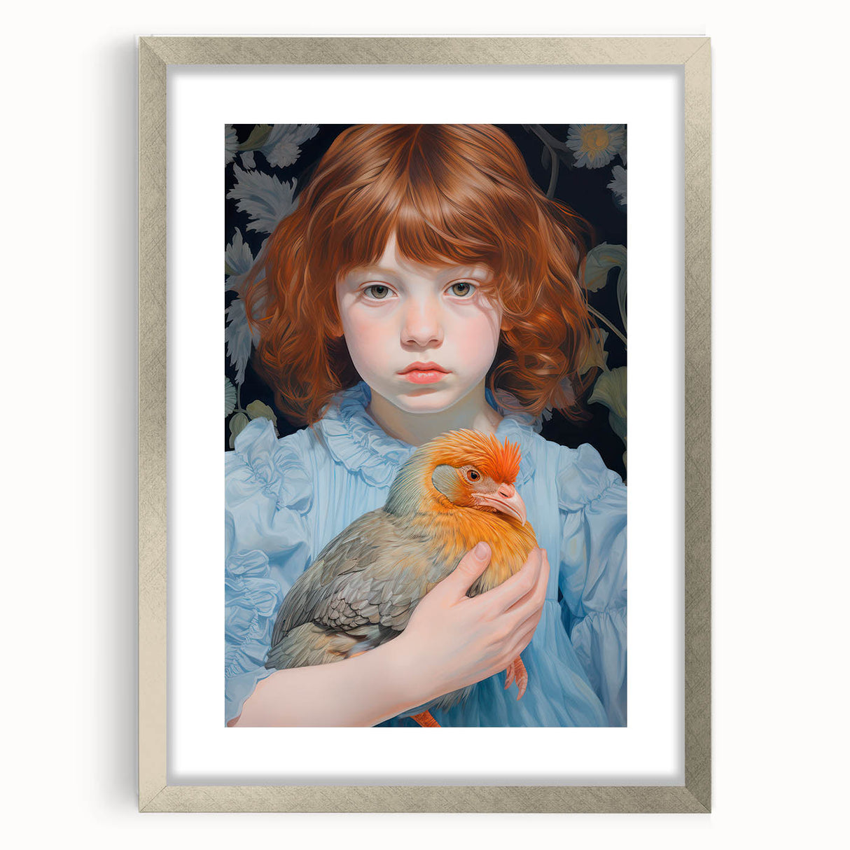 Maximalist Wall Art – Expressive Portrait of Child Holding a Bird
