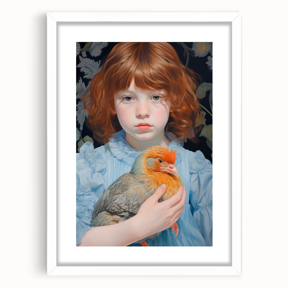 Maximalist Wall Art – Expressive Portrait of Child Holding a Bird