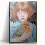 Maximalist Wall Art – Expressive Portrait of Child Holding a Bird