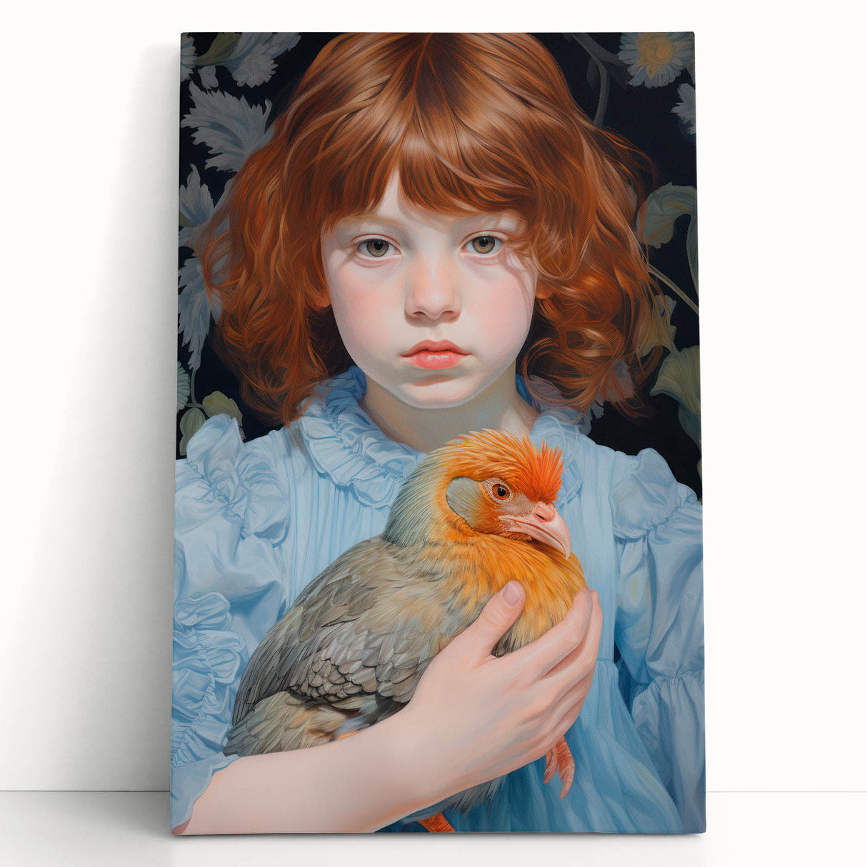 Maximalist Wall Art – Expressive Portrait of Child Holding a Bird