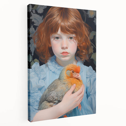 Maximalist Wall Art – Expressive Portrait of Child Holding a Bird