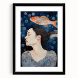 Maximalist Wall Art – Dreamy Underwater Portrait with Koi Fish