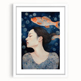 Maximalist Wall Art – Dreamy Underwater Portrait with Koi Fish