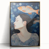 Maximalist Wall Art – Dreamy Underwater Portrait with Koi Fish