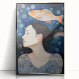 Maximalist Wall Art – Dreamy Underwater Portrait with Koi Fish