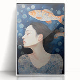 Maximalist Wall Art – Dreamy Underwater Portrait with Koi Fish