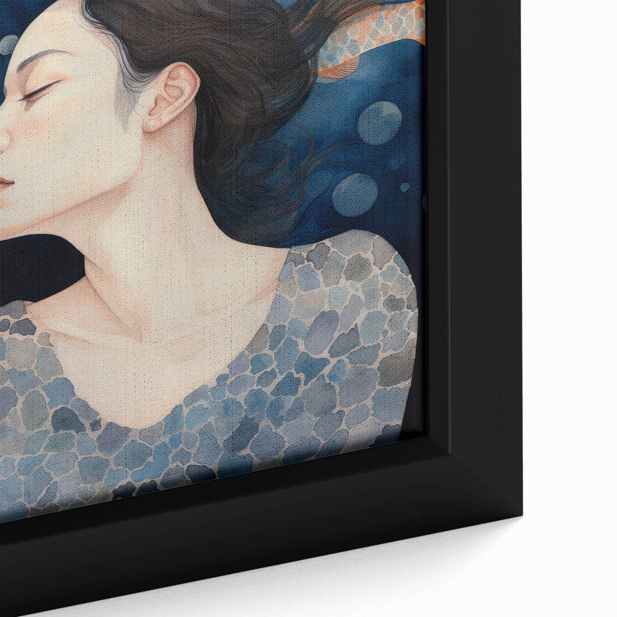 Maximalist Wall Art – Dreamy Underwater Portrait with Koi Fish