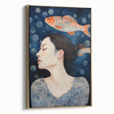 Maximalist Wall Art – Dreamy Underwater Portrait with Koi Fish