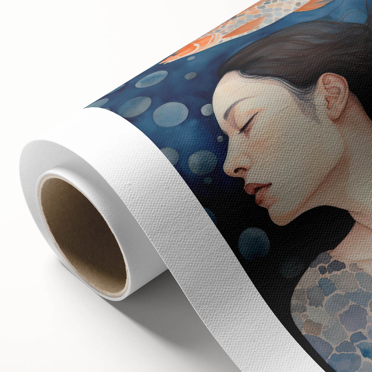 Maximalist Wall Art – Dreamy Underwater Portrait with Koi Fish