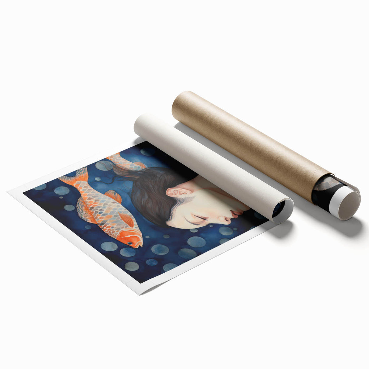 Maximalist Wall Art – Dreamy Underwater Portrait with Koi Fish