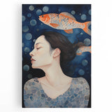 Maximalist Wall Art – Dreamy Underwater Portrait with Koi Fish