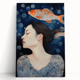 Maximalist Wall Art – Dreamy Underwater Portrait with Koi Fish