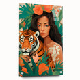 Maximalist Wall Art – Bold Portrait of Woman and Tiger with Floral Accents