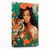 Maximalist Wall Art – Bold Portrait of Woman and Tiger with Floral Accents