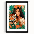 Maximalist Wall Art – Bold Portrait of Woman and Tiger with Floral Accents