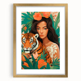 Maximalist Wall Art – Bold Portrait of Woman and Tiger with Floral Accents