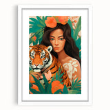 Maximalist Wall Art – Bold Portrait of Woman and Tiger with Floral Accents