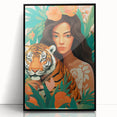 Maximalist Wall Art – Bold Portrait of Woman and Tiger with Floral Accents