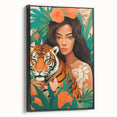 Maximalist Wall Art – Bold Portrait of Woman and Tiger with Floral Accents