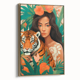 Maximalist Wall Art – Bold Portrait of Woman and Tiger with Floral Accents