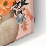 Maximalist Wall Art – Elegant Floral Arrangement with Bird on Peach Background