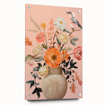 Maximalist Wall Art – Elegant Floral Arrangement with Bird on Peach Background