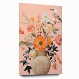Maximalist Wall Art – Elegant Floral Arrangement with Bird on Peach Background