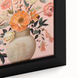 Maximalist Wall Art – Elegant Floral Arrangement with Bird on Peach Background