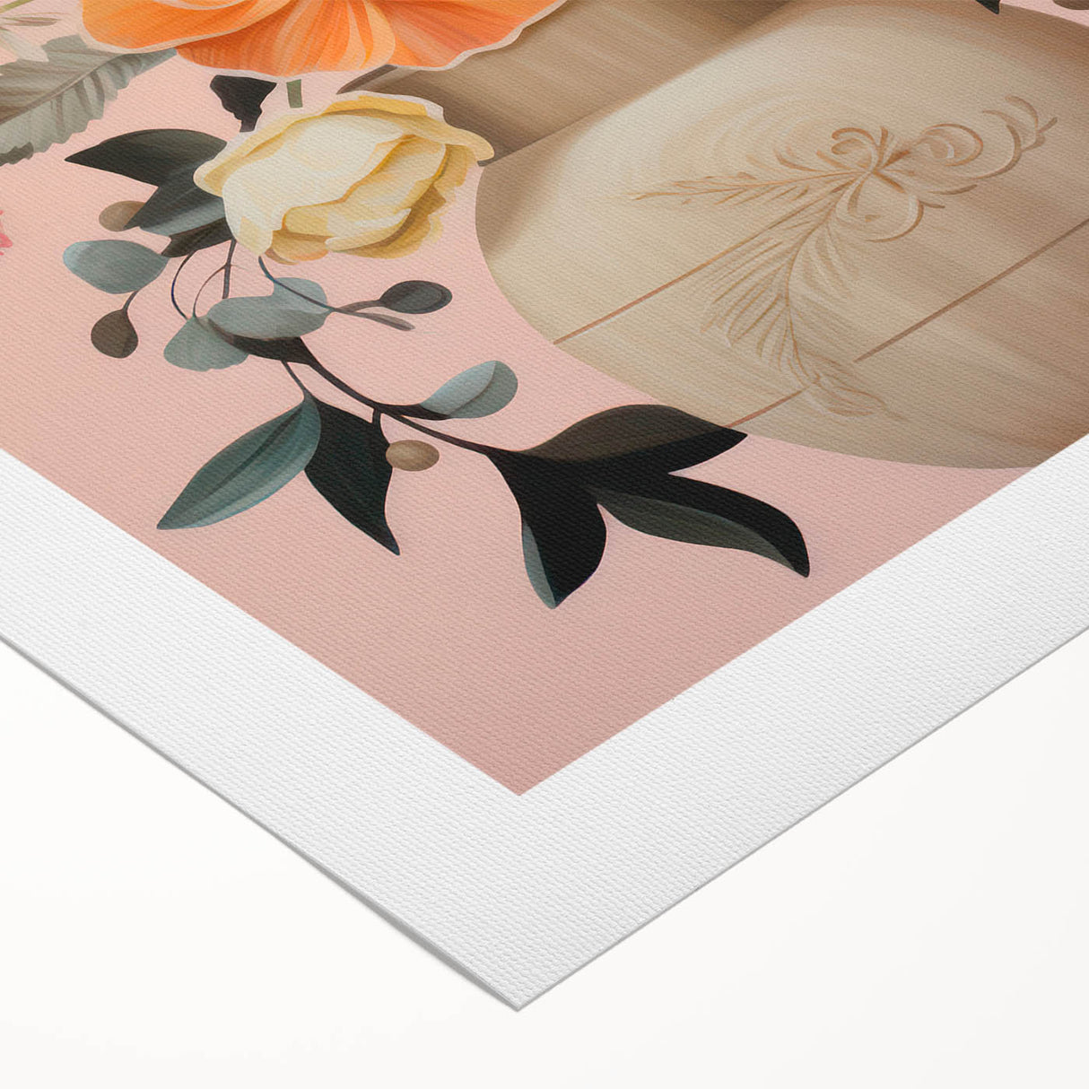 Maximalist Wall Art – Elegant Floral Arrangement with Bird on Peach Background