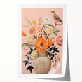 Maximalist Wall Art – Elegant Floral Arrangement with Bird on Peach Background