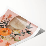 Maximalist Wall Art – Elegant Floral Arrangement with Bird on Peach Background