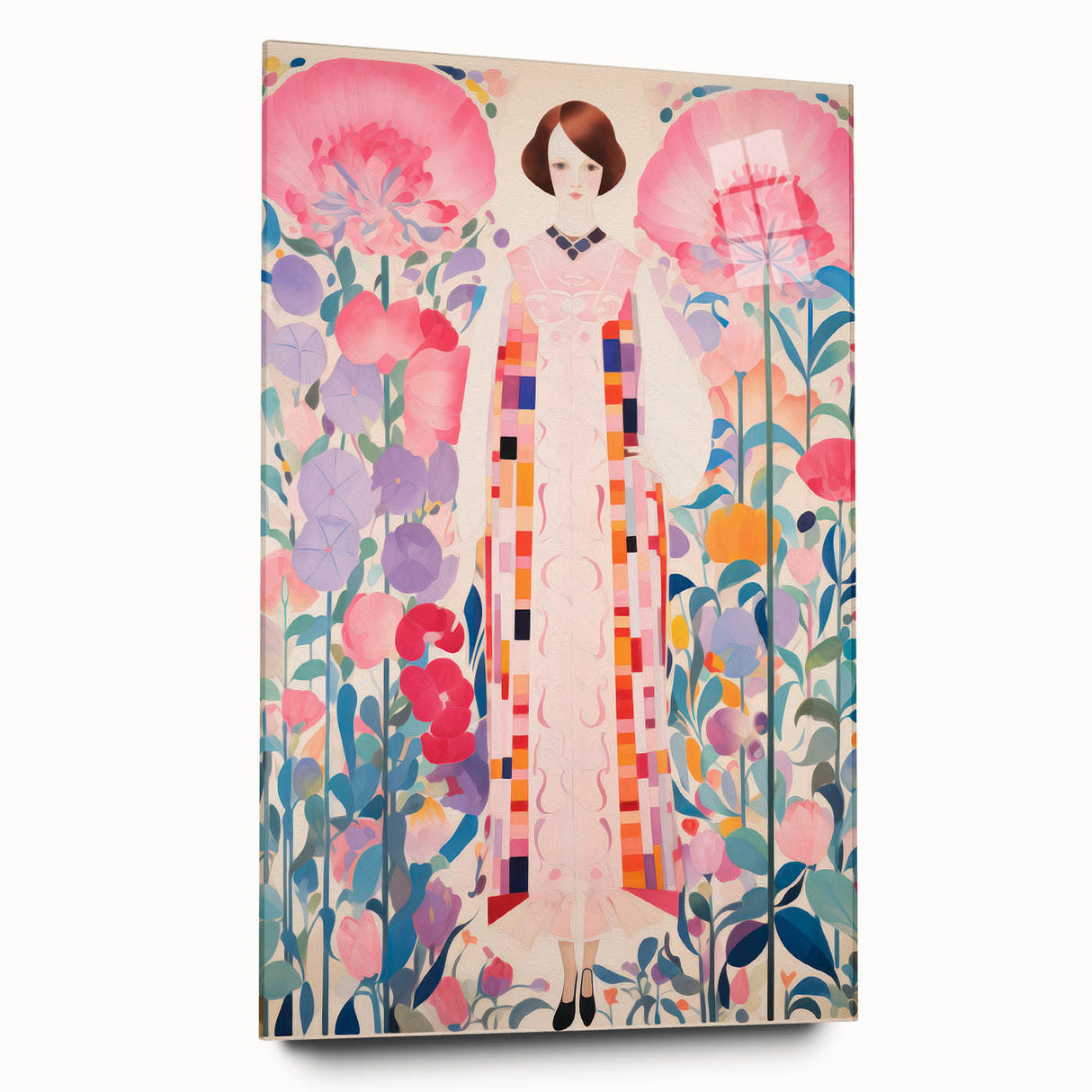 Maximalist Wall Art – Bold Floral Portrait with Geometric Accents