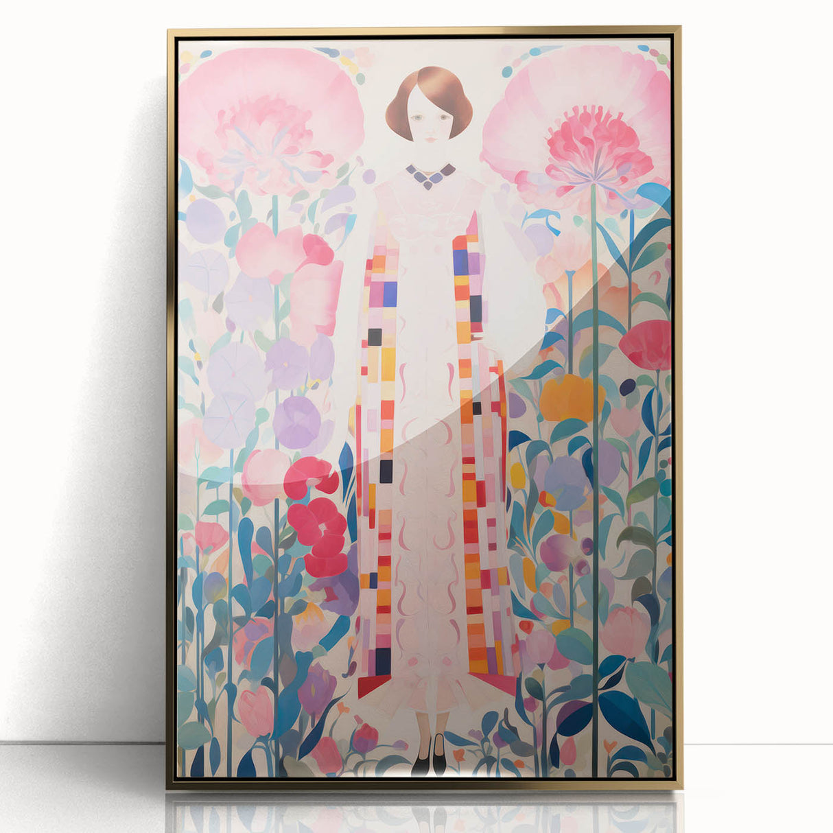 Maximalist Wall Art – Bold Floral Portrait with Geometric Accents