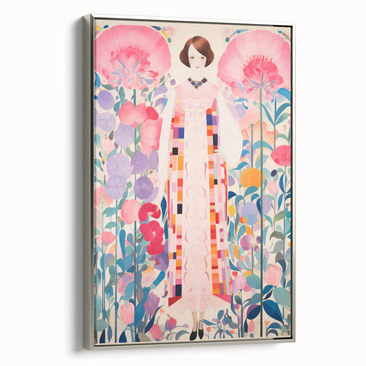 Maximalist Wall Art – Bold Floral Portrait with Geometric Accents