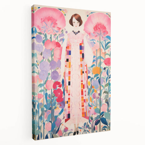 Maximalist Wall Art – Bold Floral Portrait with Geometric Accents