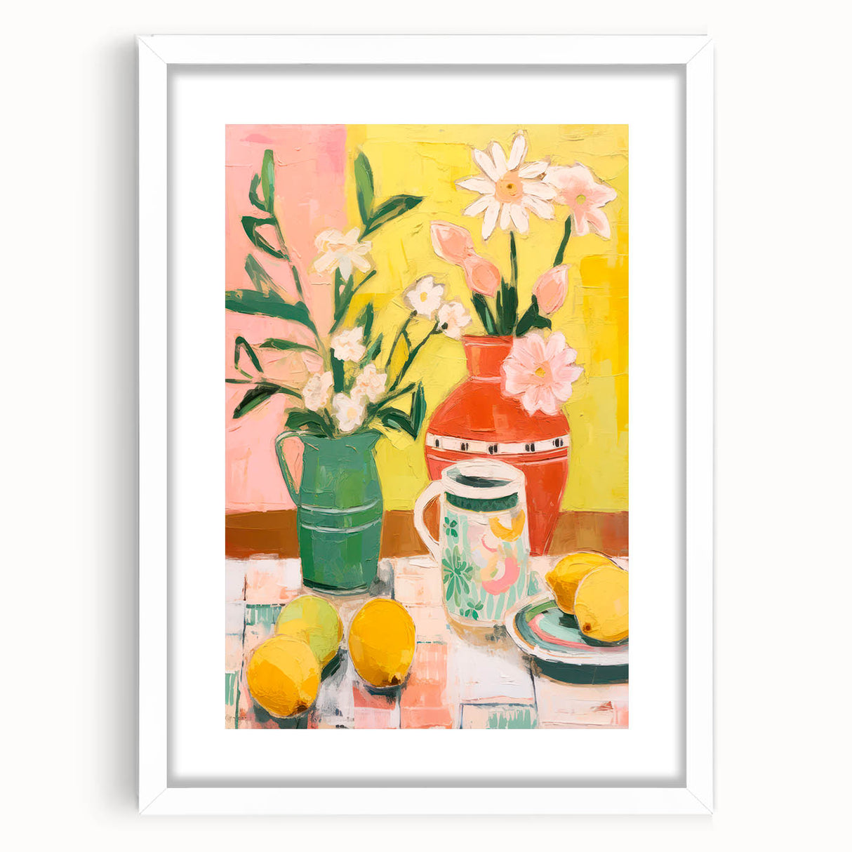 Maximalist Wall Art - Bold Floral and Lemon Still Life - Vibrant Decor