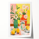 Maximalist Wall Art - Bold Floral and Lemon Still Life - Vibrant Decor