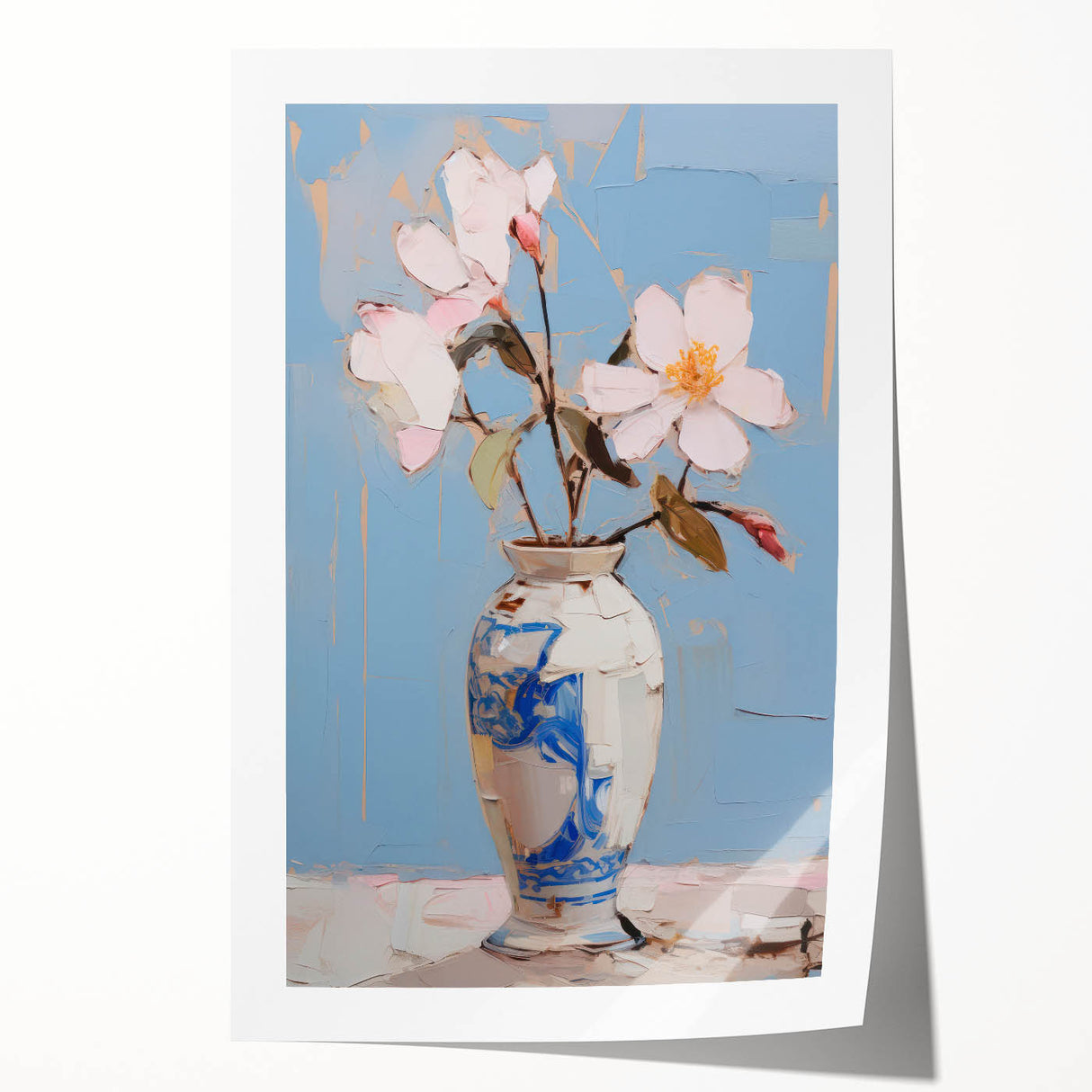 Maximalist Wall Art – Elegant Floral Still Life in Blue and White Vase