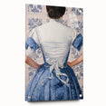Maximalist Wall Art – Elegant Back View of Woman in Blue Floral Dress
