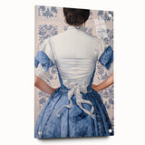 Maximalist Wall Art – Elegant Back View of Woman in Blue Floral Dress
