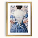 Maximalist Wall Art – Elegant Back View of Woman in Blue Floral Dress