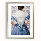 Maximalist Wall Art – Elegant Back View of Woman in Blue Floral Dress