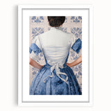 Maximalist Wall Art – Elegant Back View of Woman in Blue Floral Dress