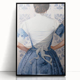 Maximalist Wall Art – Elegant Back View of Woman in Blue Floral Dress
