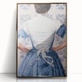 Maximalist Wall Art – Elegant Back View of Woman in Blue Floral Dress