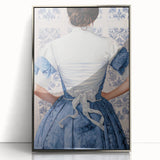 Maximalist Wall Art – Elegant Back View of Woman in Blue Floral Dress